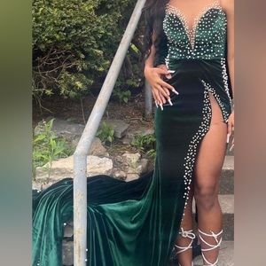 suade Green Dress w/ High Slit